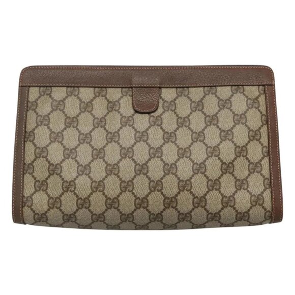 GUCCI GG Supreme Web Sherry Line Clutch Bag PVC Beige Red - Picture 2 of 15